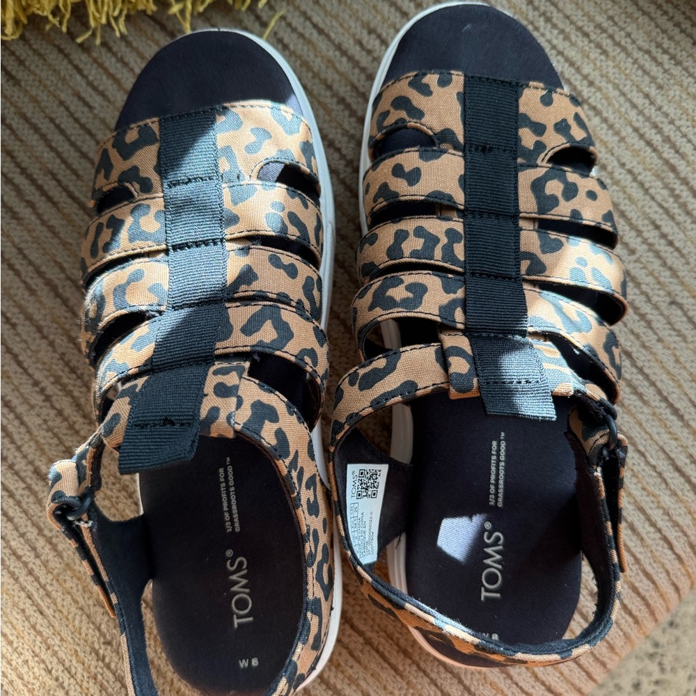 TOMS Leopard-Print Strappy Sandals in Black and Brown